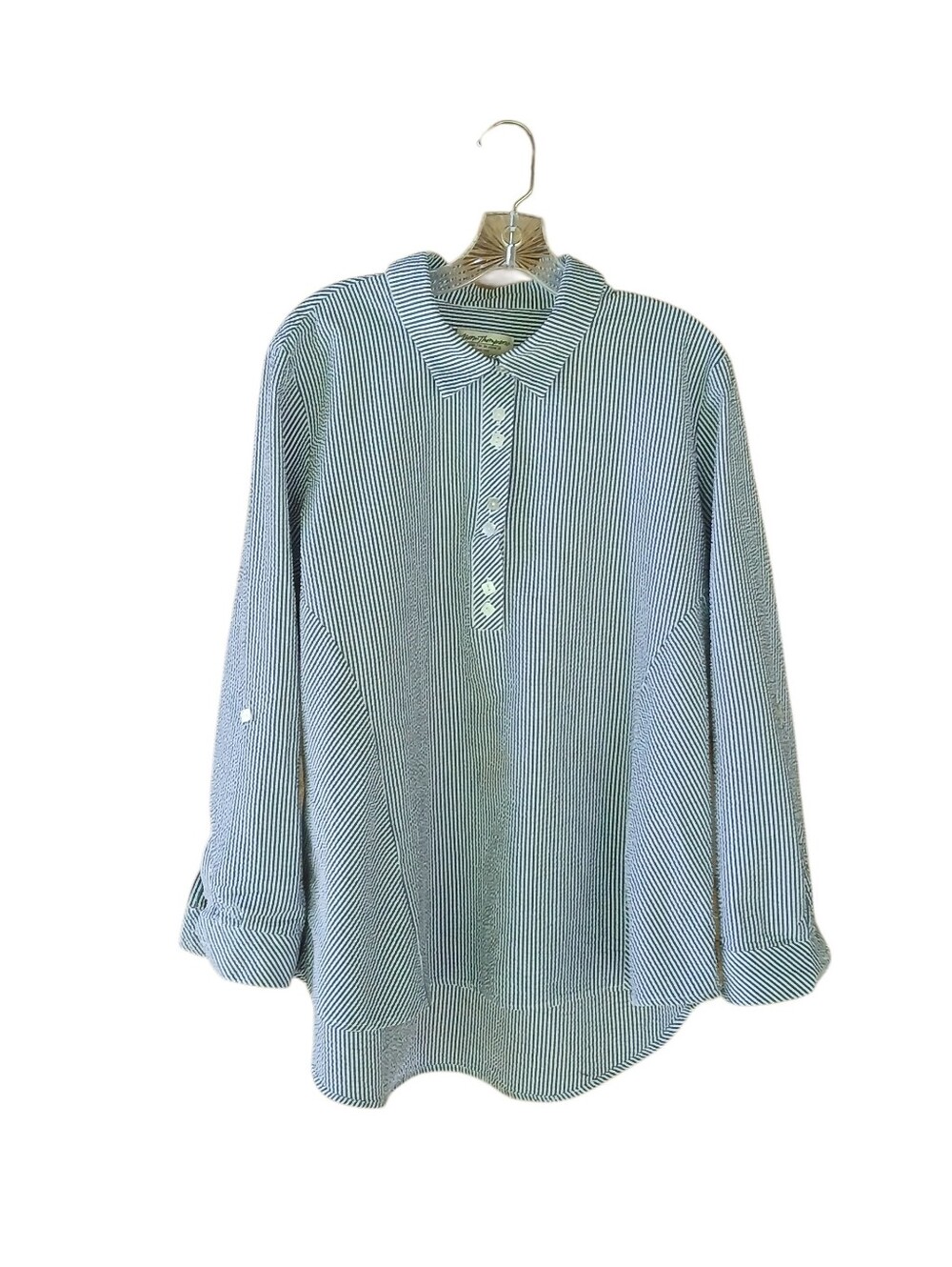 Norm Thompson Blue Seersucker Popover Tunic XL